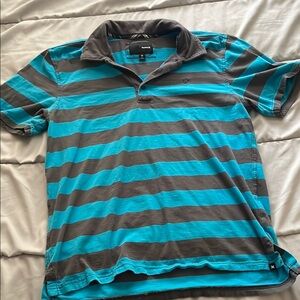 Hurley Men's Blue and Gray Striped Polo
